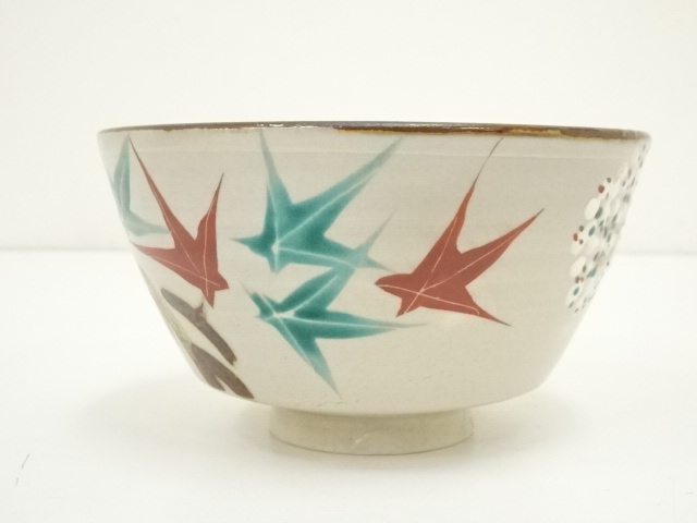 Ｔ２３５　茶碗　『御題　歌』『犬山本窯　尾関作十郎 造』　共箱　抹茶碗　茶道具 抹茶茶碗 茶道具 茶碗 茶器 金襴手 雲錦 犬山焼 尾関作十郎